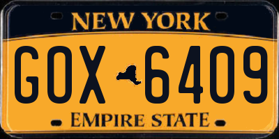NY license plate GOX6409