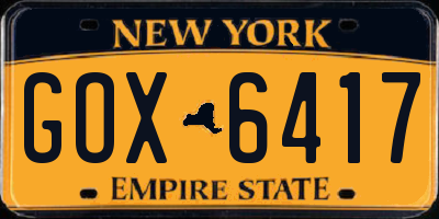 NY license plate GOX6417
