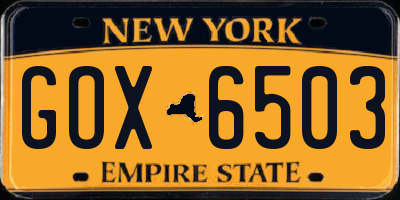 NY license plate GOX6503