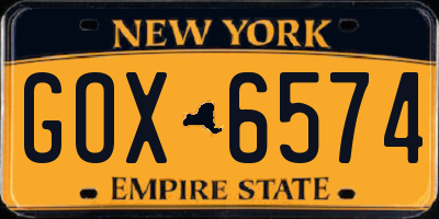 NY license plate GOX6574