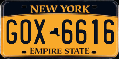 NY license plate GOX6616
