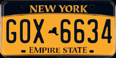 NY license plate GOX6634