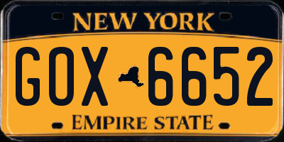 NY license plate GOX6652
