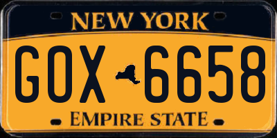 NY license plate GOX6658