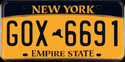 NY license plate GOX6691