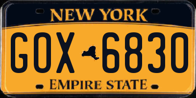 NY license plate GOX6830