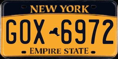 NY license plate GOX6972