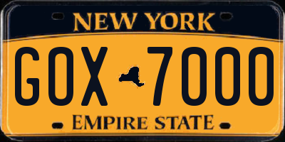 NY license plate GOX7000