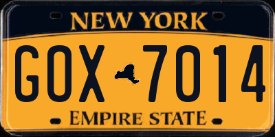 NY license plate GOX7014