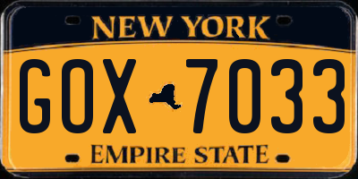 NY license plate GOX7033