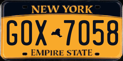 NY license plate GOX7058
