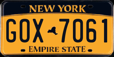 NY license plate GOX7061