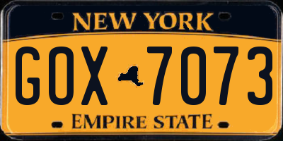 NY license plate GOX7073