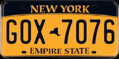 NY license plate GOX7076