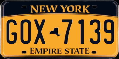 NY license plate GOX7139