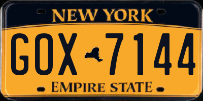 NY license plate GOX7144