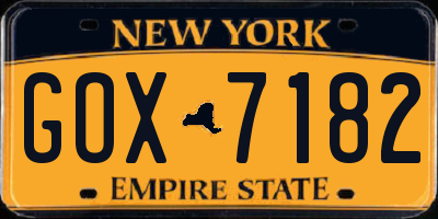 NY license plate GOX7182