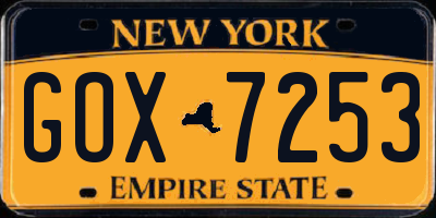 NY license plate GOX7253
