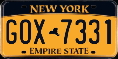NY license plate GOX7331