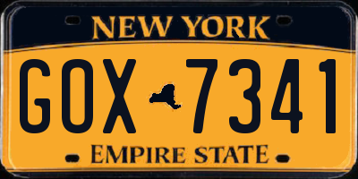 NY license plate GOX7341