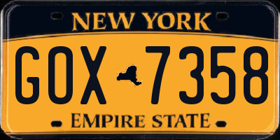 NY license plate GOX7358