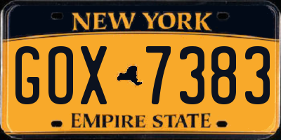 NY license plate GOX7383