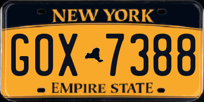 NY license plate GOX7388