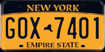 NY license plate GOX7401