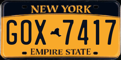 NY license plate GOX7417