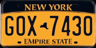 NY license plate GOX7430