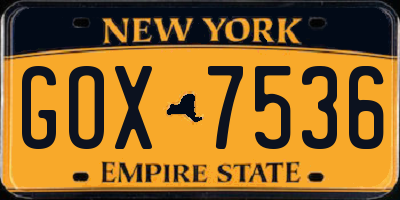 NY license plate GOX7536