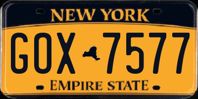 NY license plate GOX7577