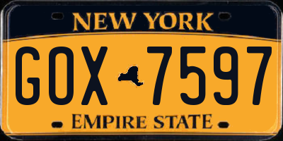NY license plate GOX7597