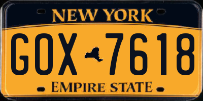NY license plate GOX7618