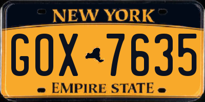 NY license plate GOX7635