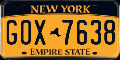 NY license plate GOX7638