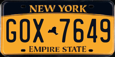 NY license plate GOX7649