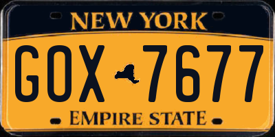 NY license plate GOX7677