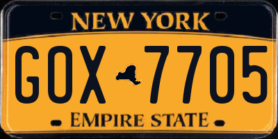 NY license plate GOX7705