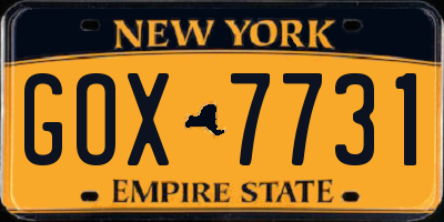 NY license plate GOX7731