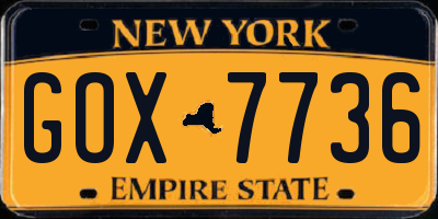NY license plate GOX7736