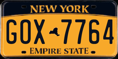NY license plate GOX7764