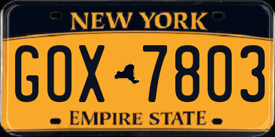 NY license plate GOX7803