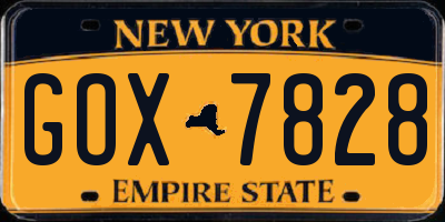 NY license plate GOX7828