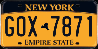 NY license plate GOX7871