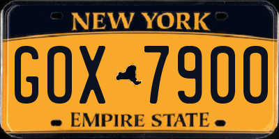 NY license plate GOX7900