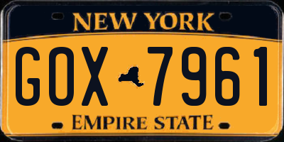 NY license plate GOX7961