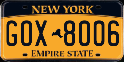 NY license plate GOX8006