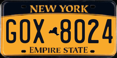 NY license plate GOX8024