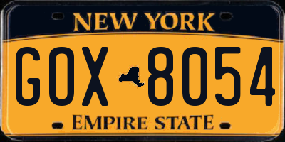 NY license plate GOX8054